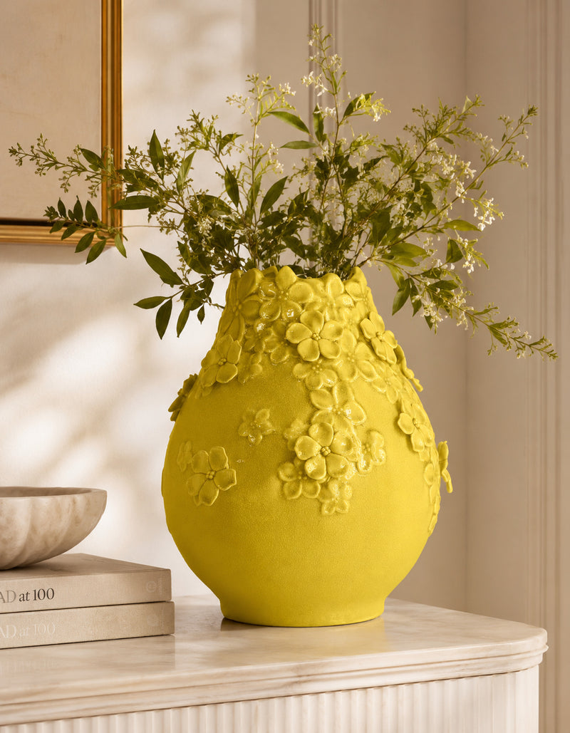 Remy Yellow Ceramic Flower Vase – OROA – front view