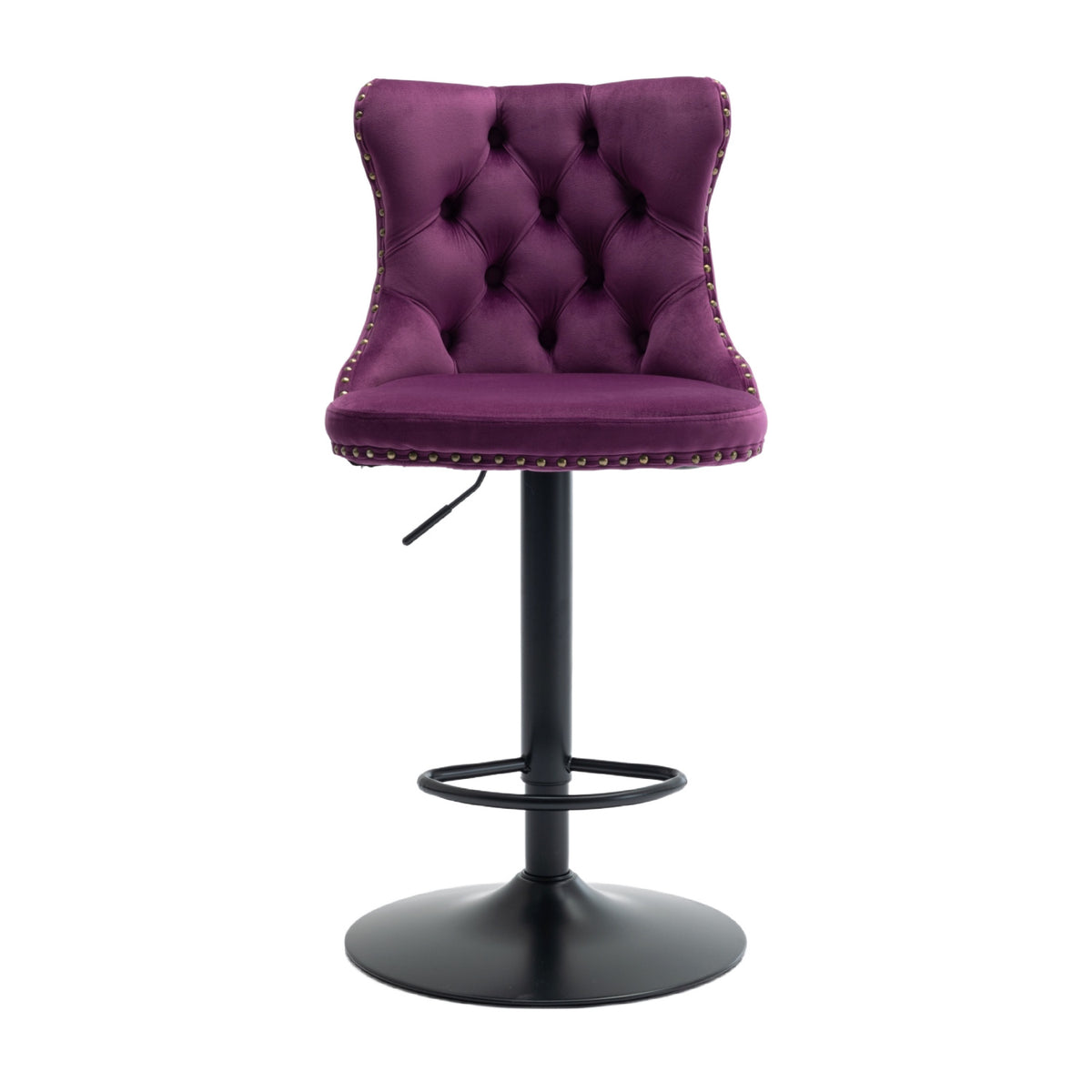 Purple Adjustable Swivel Velvet Bar Stools (2) | OROA