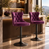 Purple Adjustable Swivel Velvet Bar Stools (2) | OROA