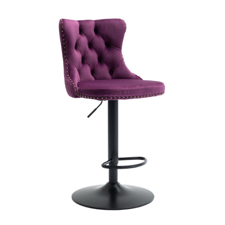 Purple Adjustable Swivel Velvet Bar Stools (2) | OROA