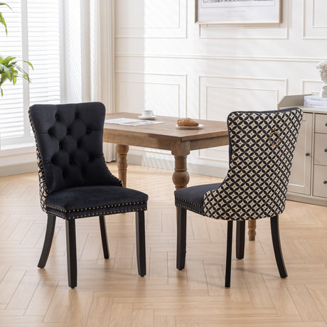Black Velvet Tufted Dining Chair Set (2) | OROA