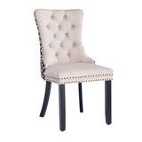 Beige Velvet Tufted Dining Chair Set (2) | OROA