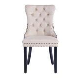 Beige Velvet Tufted Dining Chair Set (2) | OROA