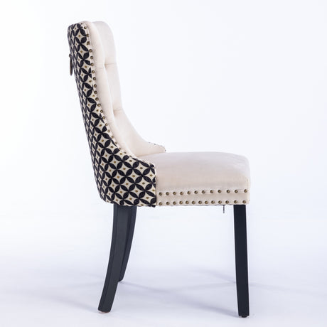 Beige Velvet Tufted Dining Chair Set (2) | OROA