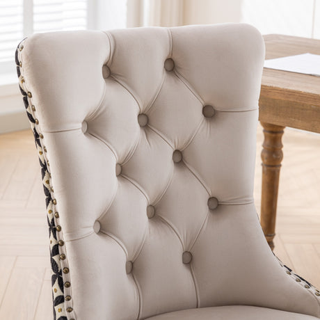 Beige Velvet Tufted Dining Chair Set (2) | OROA