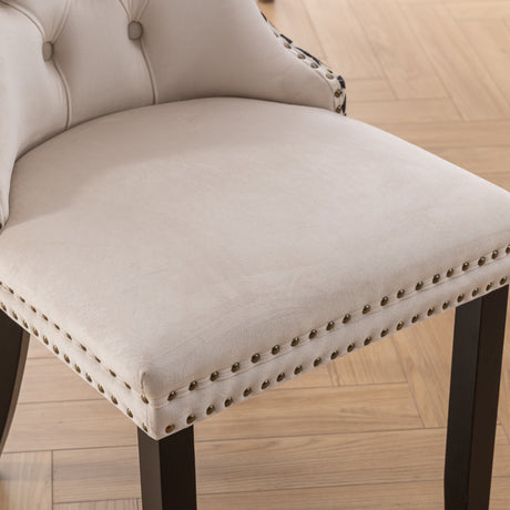 Beige Velvet Tufted Dining Chair Set (2) | OROA