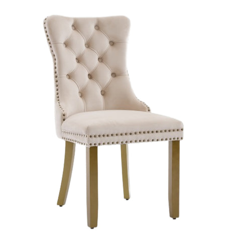 Modern European furniture - Tufted Beige Velvet Dining Chairs (2) - www.oroa.com