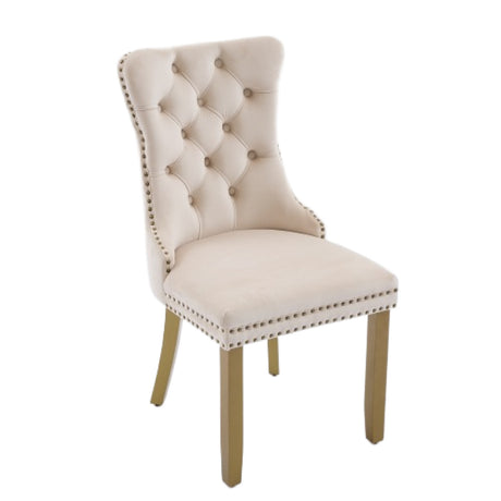 Modern European furniture - Tufted Beige Velvet Dining Chairs (2) - www.oroa.com