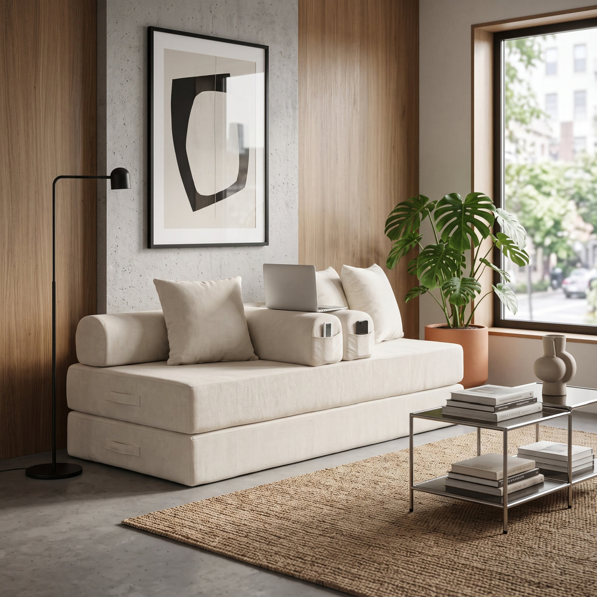 Chenille Upholstered Sofa Bed | OROA