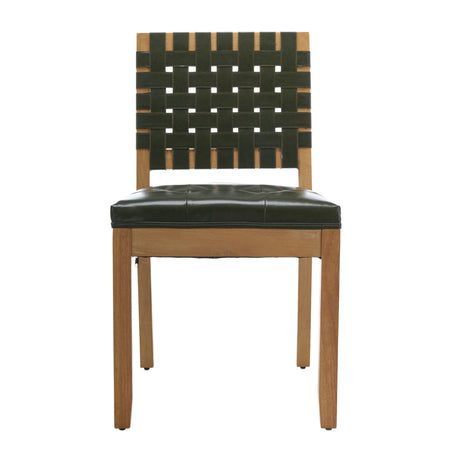 Hunter Green Woven PU Leather Dining Chairs (2) | OROA