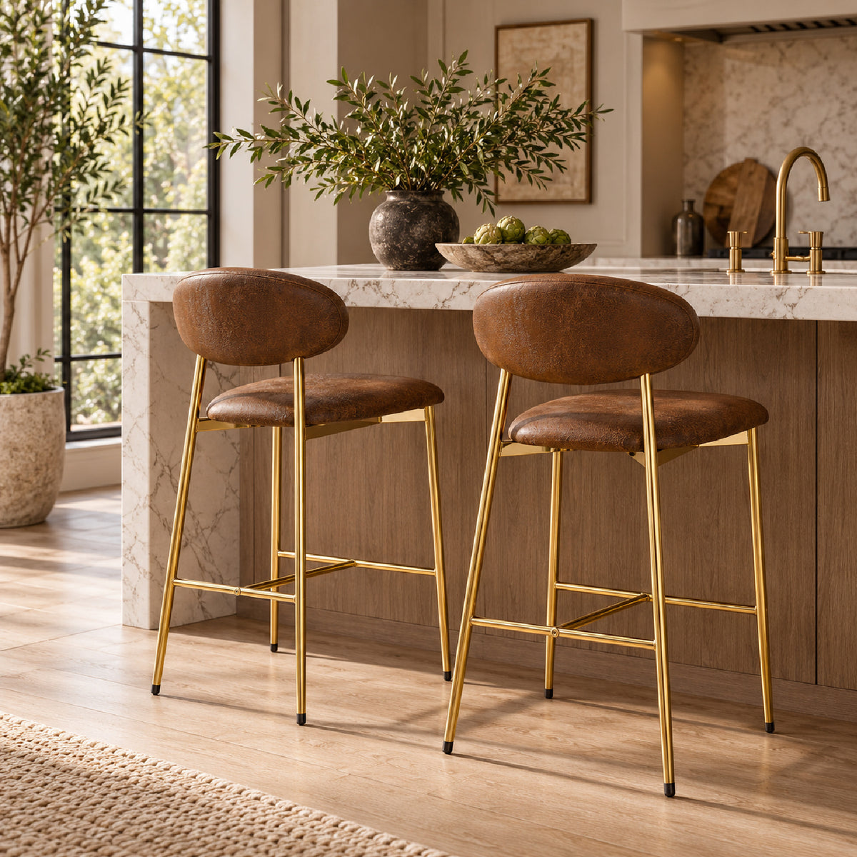 Curved‑Back Upholstered Bar Stools (2) | OROA