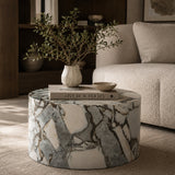 White Marble Cylindrical Coffee Table | OROA