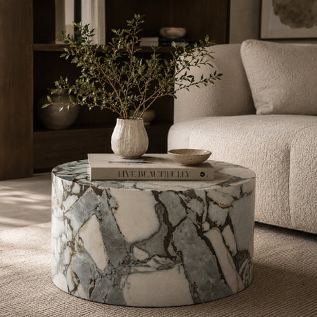 White Marble Cylindrical Coffee Table | OROA