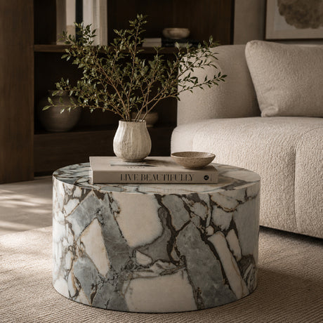White Marble Cylindrical Coffee Table | OROA