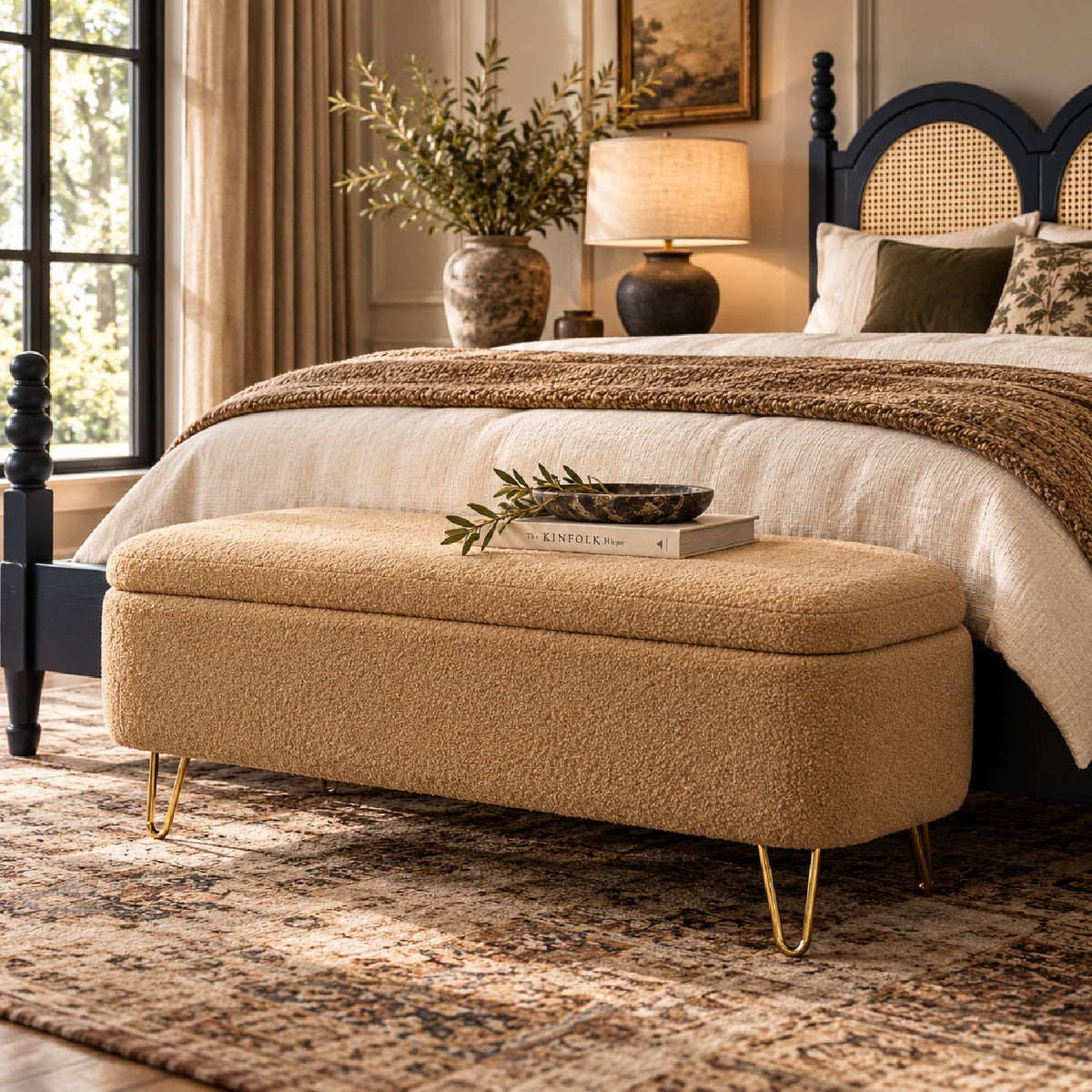 Camel Upholstered Storage Bench | OROA
