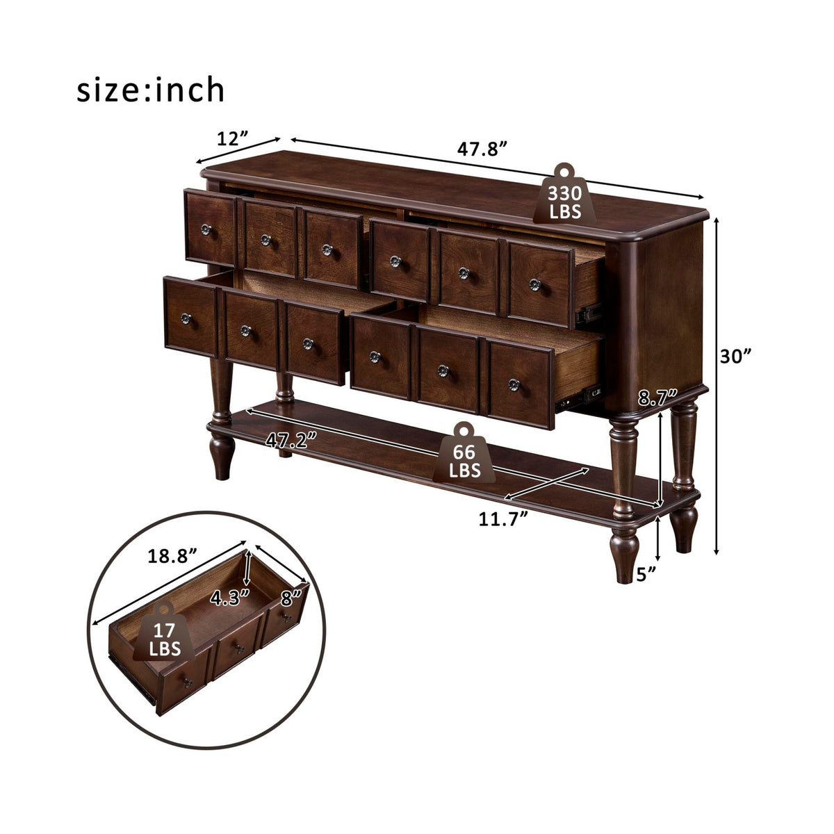 Espresso 4-Drawer Wooden Console Table by OROA