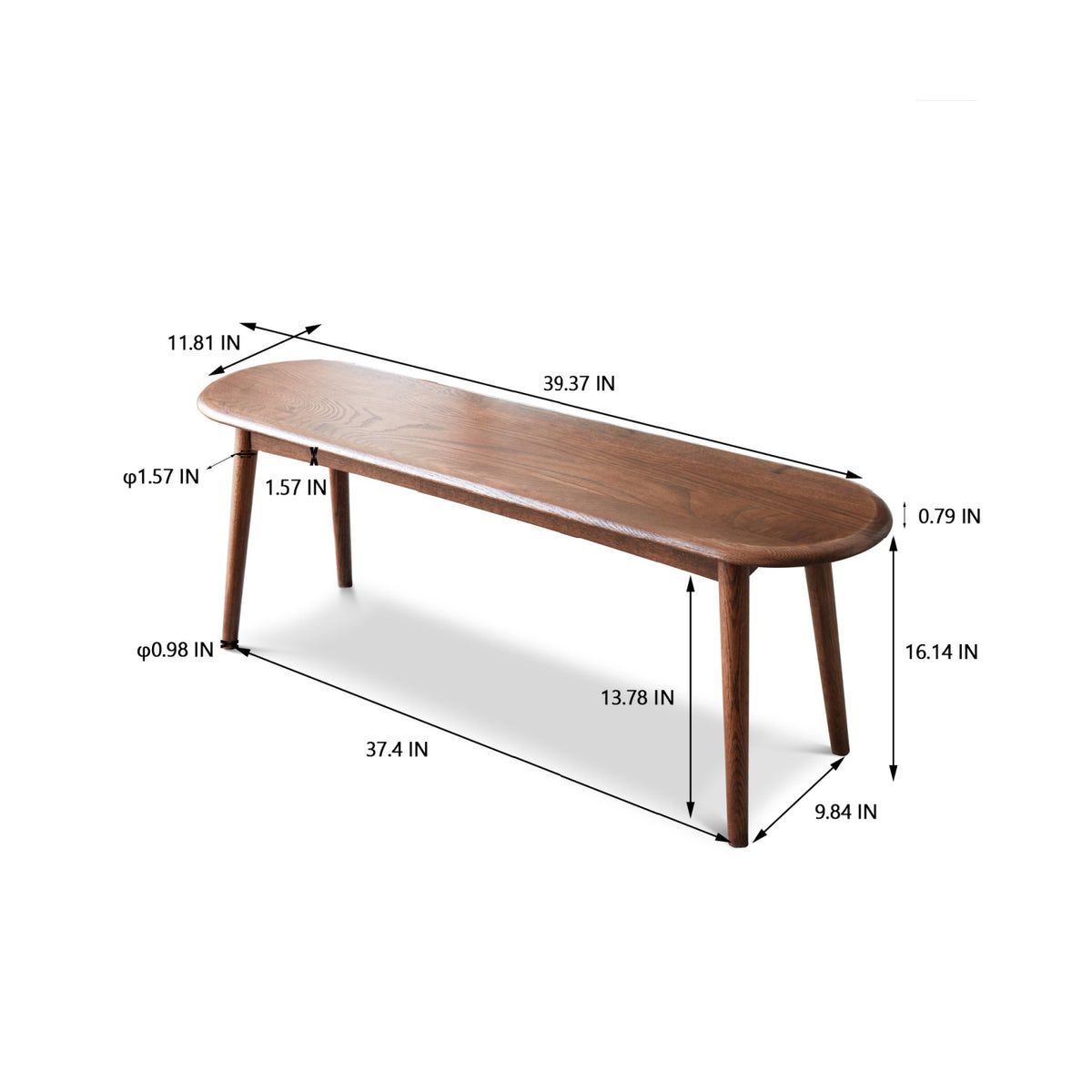Modern European furniture - Walnut Oak Wood Dining Bench - www.oroa.com