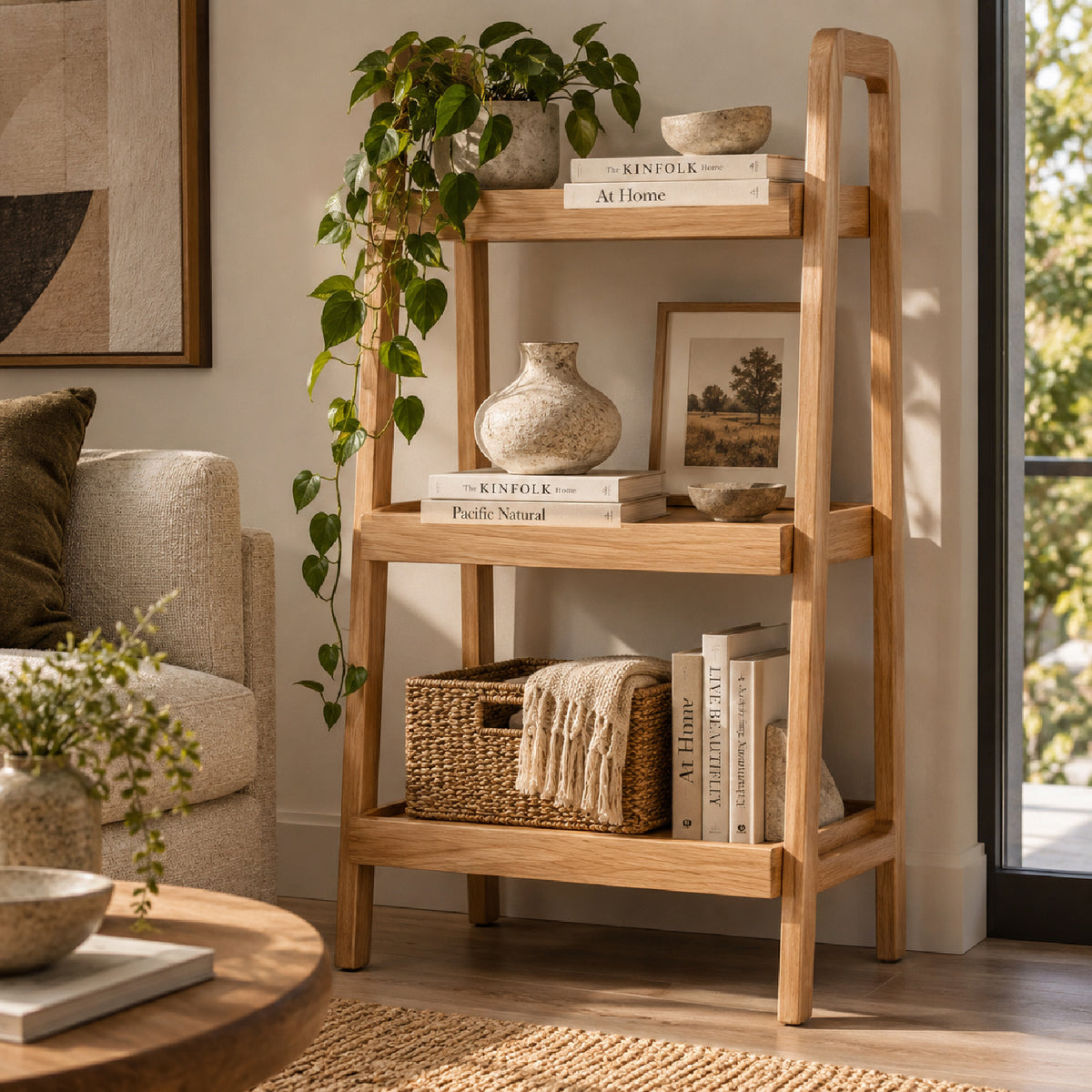 3-Tier Beech Wood Ladder Bookcase | OROA