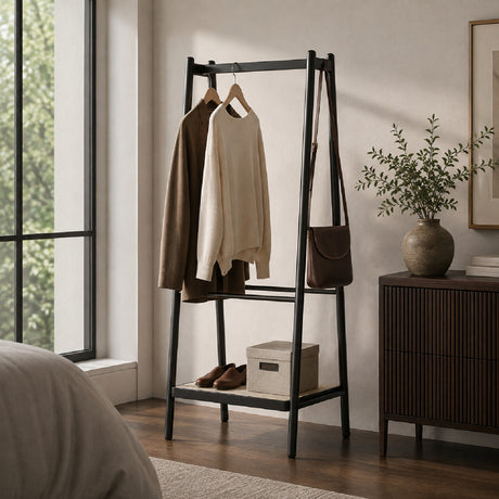 Black Oak Wood Cloth Hanger Rack | OROA