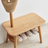 Natural Solid Wood Shoe Stool With Cloth Hanger | OROA