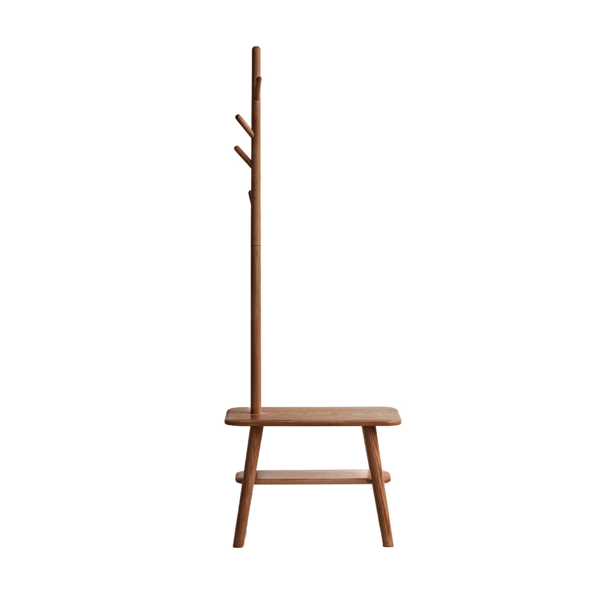 Natural Solid Wood Shoe Stool With Cloth Hanger | OROA