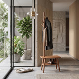 Natural Solid Wood Shoe Stool With Cloth Hanger | OROA