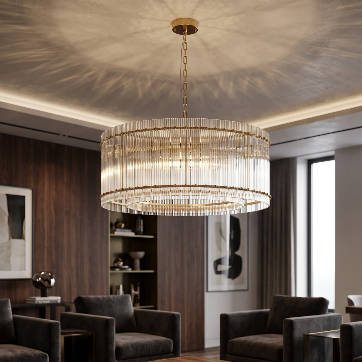 Modern European furniture - 37" Gold Water Ripple Glass Chandelier - www.oroa.com