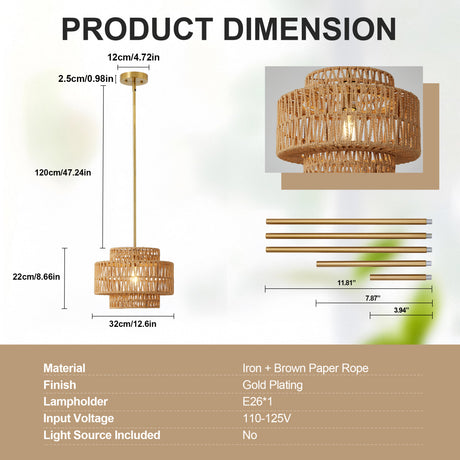 1-Light Hand Woven Pendant Light - OROA - view 4