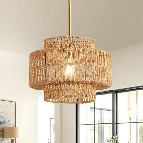 1-Light Hand Woven Pendant Light - OROA - view 3