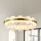 Modern European furniture - Round Alabaster Chandelier with Gold Frame - www.oroa.com