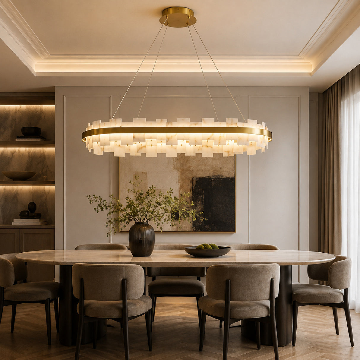Modern European furniture - Rectangular Alabaster Chandelier with Gold Frame - www.oroa.com