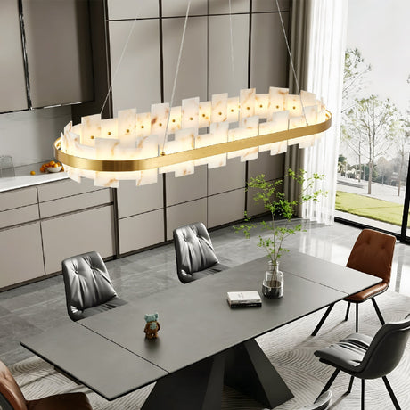 Modern European furniture - Rectangular Alabaster Chandelier with Gold Frame - www.oroa.com