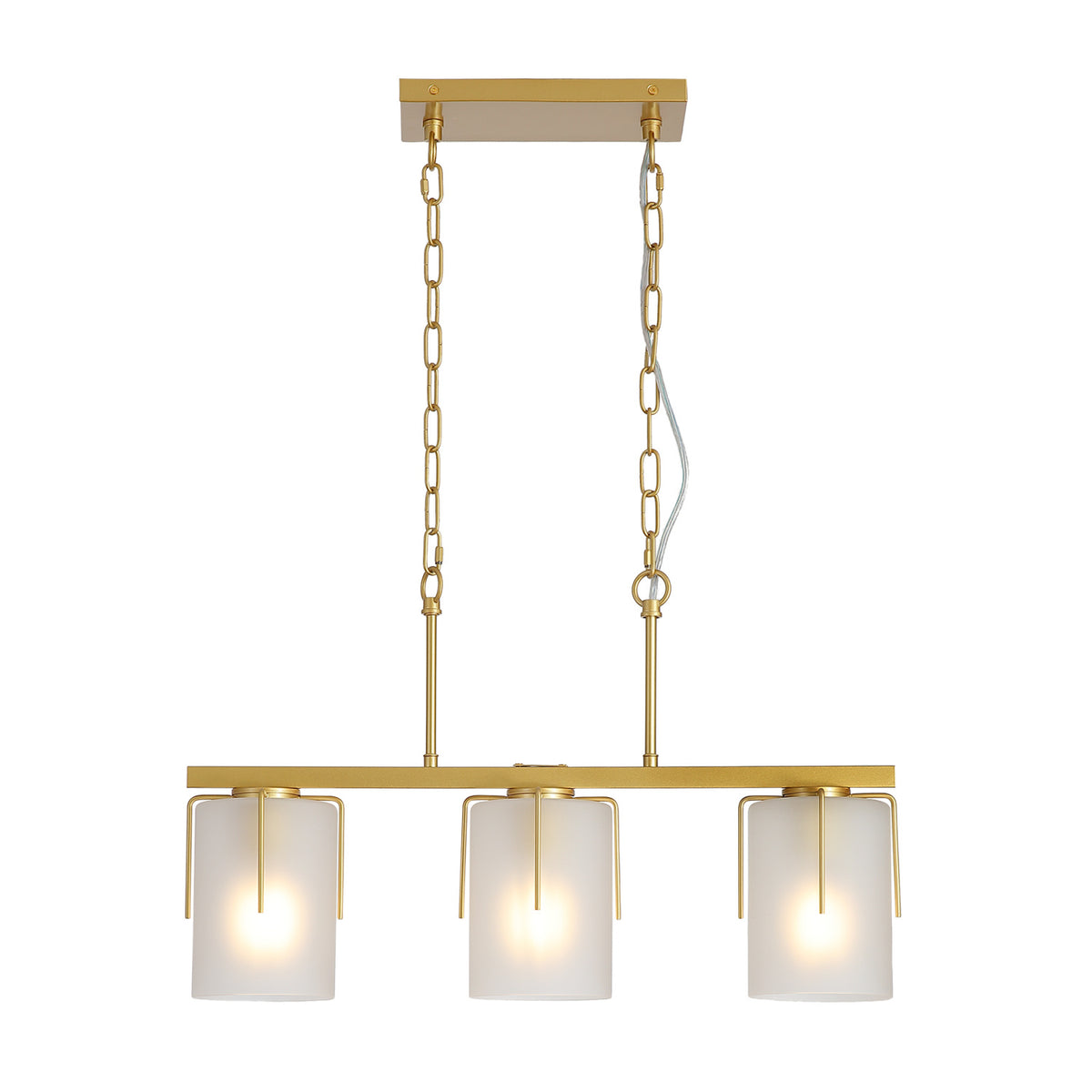 Modern Gold 3-Light Linear Chandelier with Frosted Glass | OROA