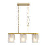 Modern Gold 3-Light Linear Chandelier with Frosted Glass | OROA