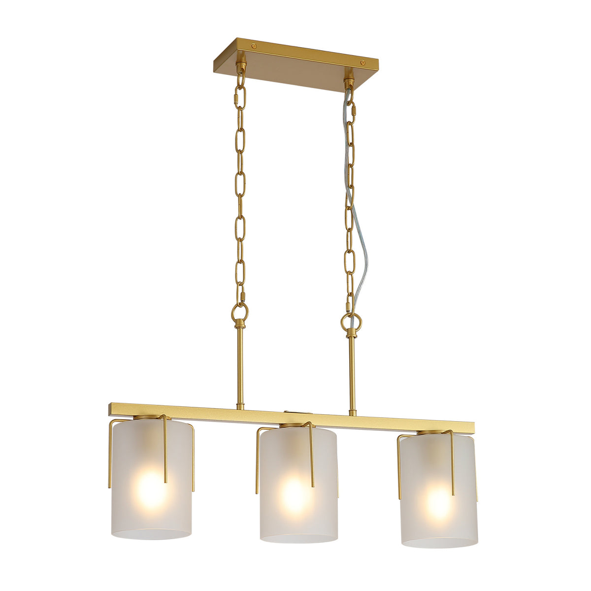Modern Gold 3-Light Linear Chandelier with Frosted Glass | OROA