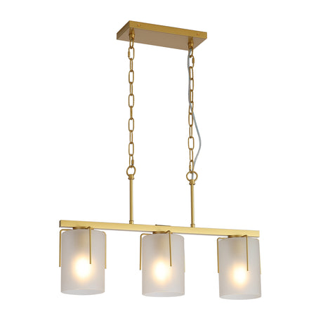 Modern Gold 3-Light Linear Chandelier with Frosted Glass | OROA
