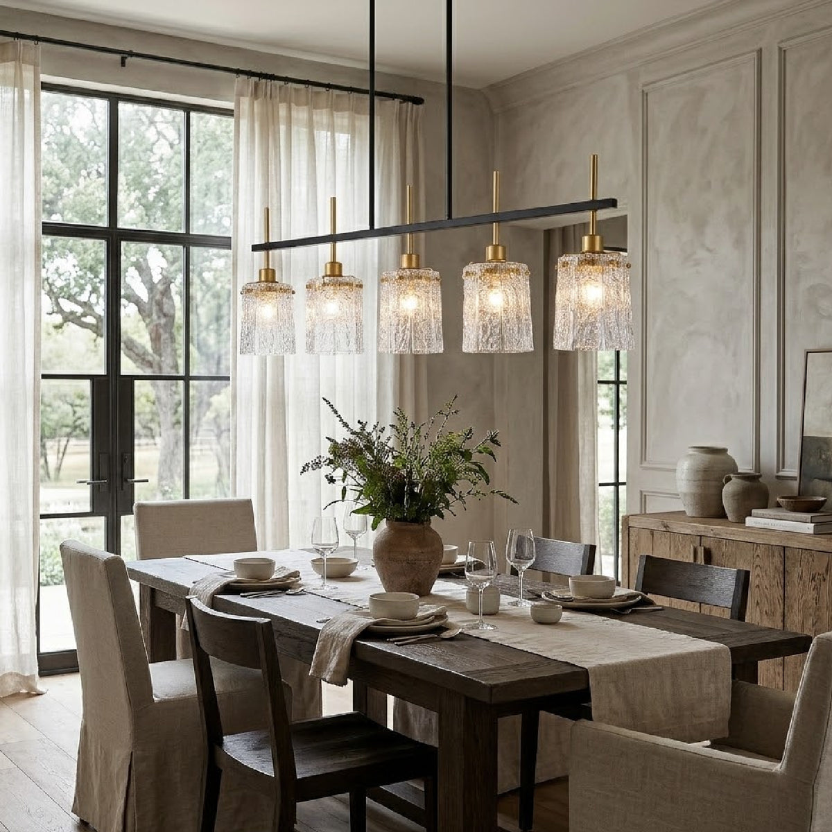 Modern European furniture - Modern Farmhouse 5-Light Chandelier with Glass Pendant - www.oroa.com