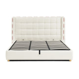 Chenille Wingback Upholstered King Bed Frame | OROA
