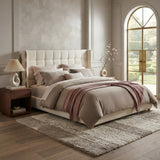 Chenille Wingback Upholstered King Bed Frame | OROA