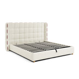 Chenille Wingback Upholstered King Bed Frame | OROA