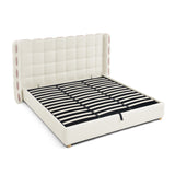 Chenille Wingback Upholstered King Bed Frame | OROA