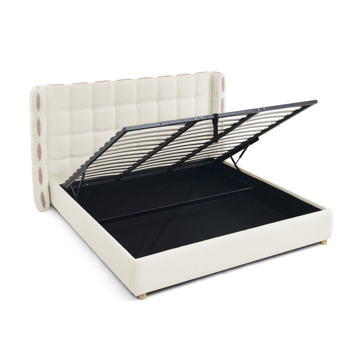 Chenille Wingback Upholstered King Bed Frame | OROA