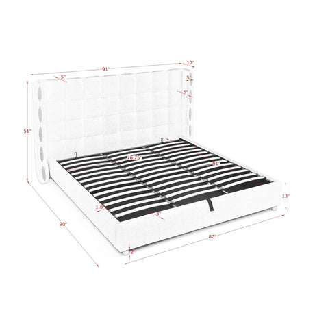 Chenille Wingback Upholstered King Bed Frame | OROA