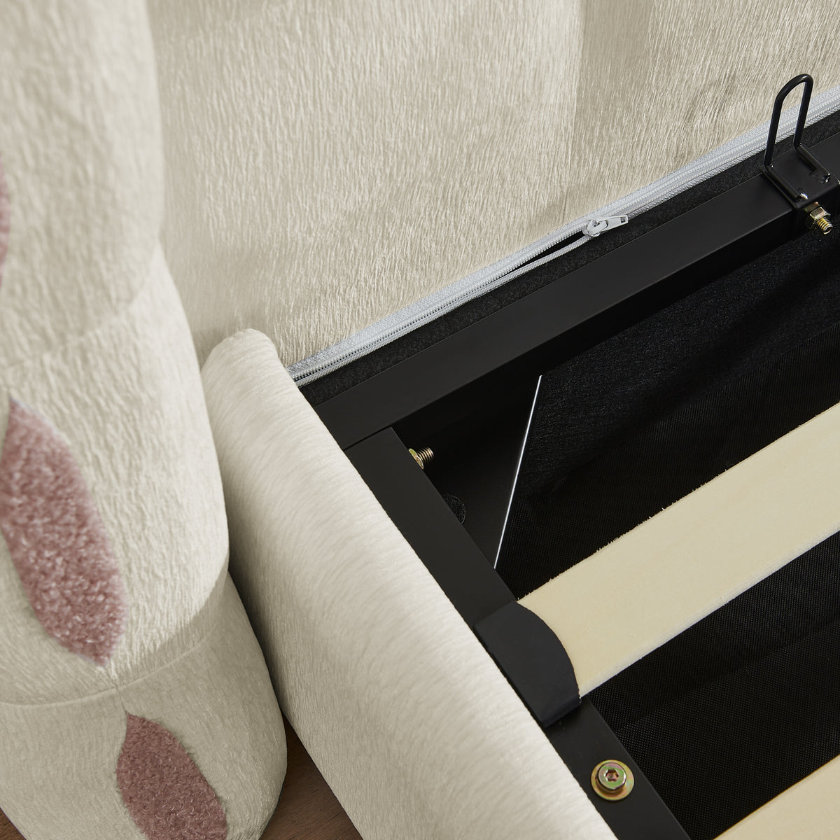 Queen Chenille Wingback Upholstered Gas Lift Bed | OROA