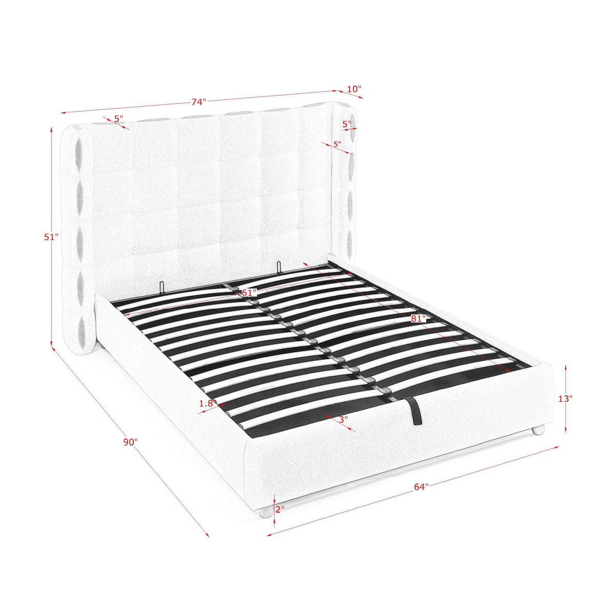 Queen Chenille Wingback Upholstered Gas Lift Bed | OROA