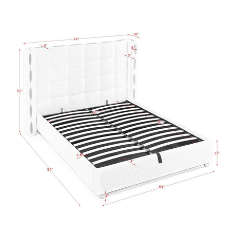 Queen Chenille Wingback Upholstered Gas Lift Bed | OROA