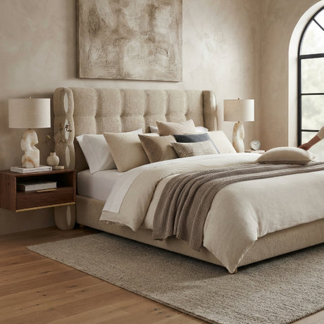 Queen Chenille Wingback Upholstered Gas Lift Bed | OROA