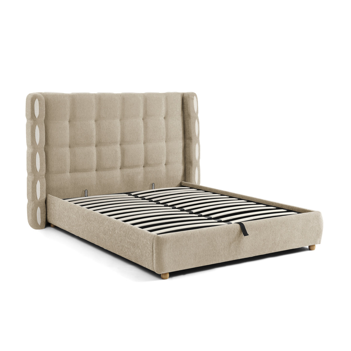 Queen Chenille Wingback Upholstered Gas Lift Bed | OROA