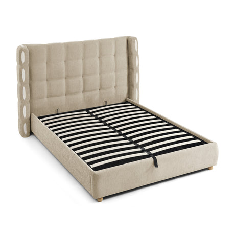 Queen Chenille Wingback Upholstered Gas Lift Bed | OROA