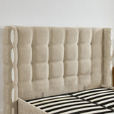 Queen Chenille Wingback Upholstered Gas Lift Bed | OROA
